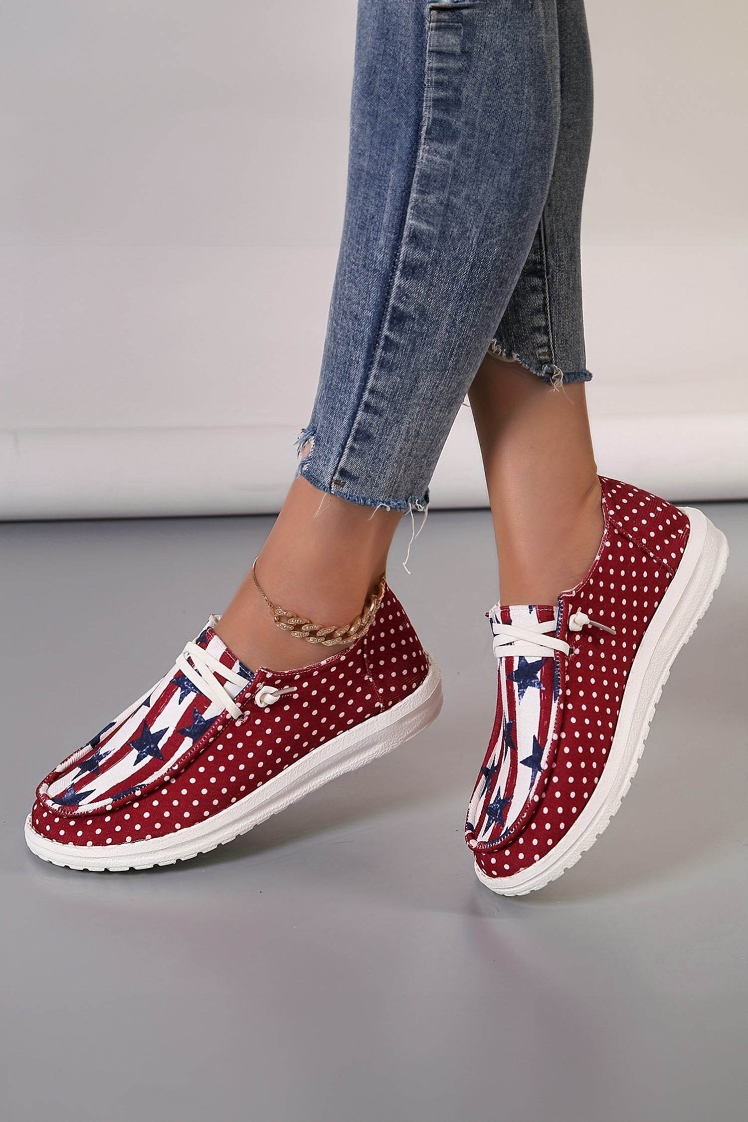 Racing Red Polka Dot Stars and Stripes Independent Day Casual Shoes