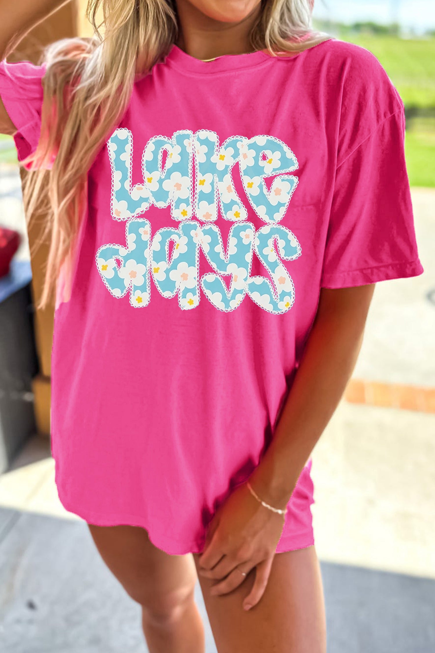 Rose Red LAKE DAYS Floral Lettering T Shirt