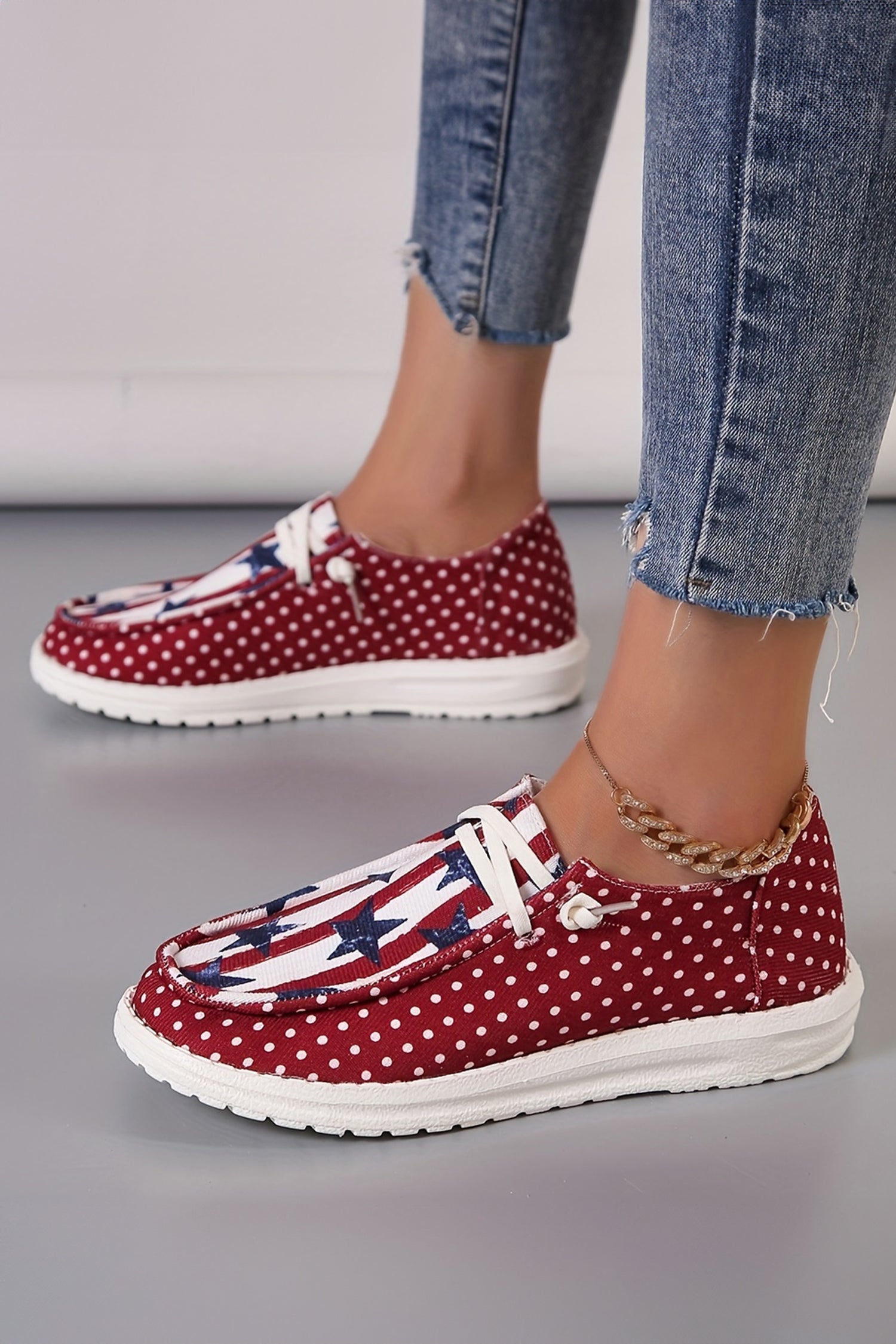 Racing Red Polka Dot Stars and Stripes Independent Day Casual Shoes