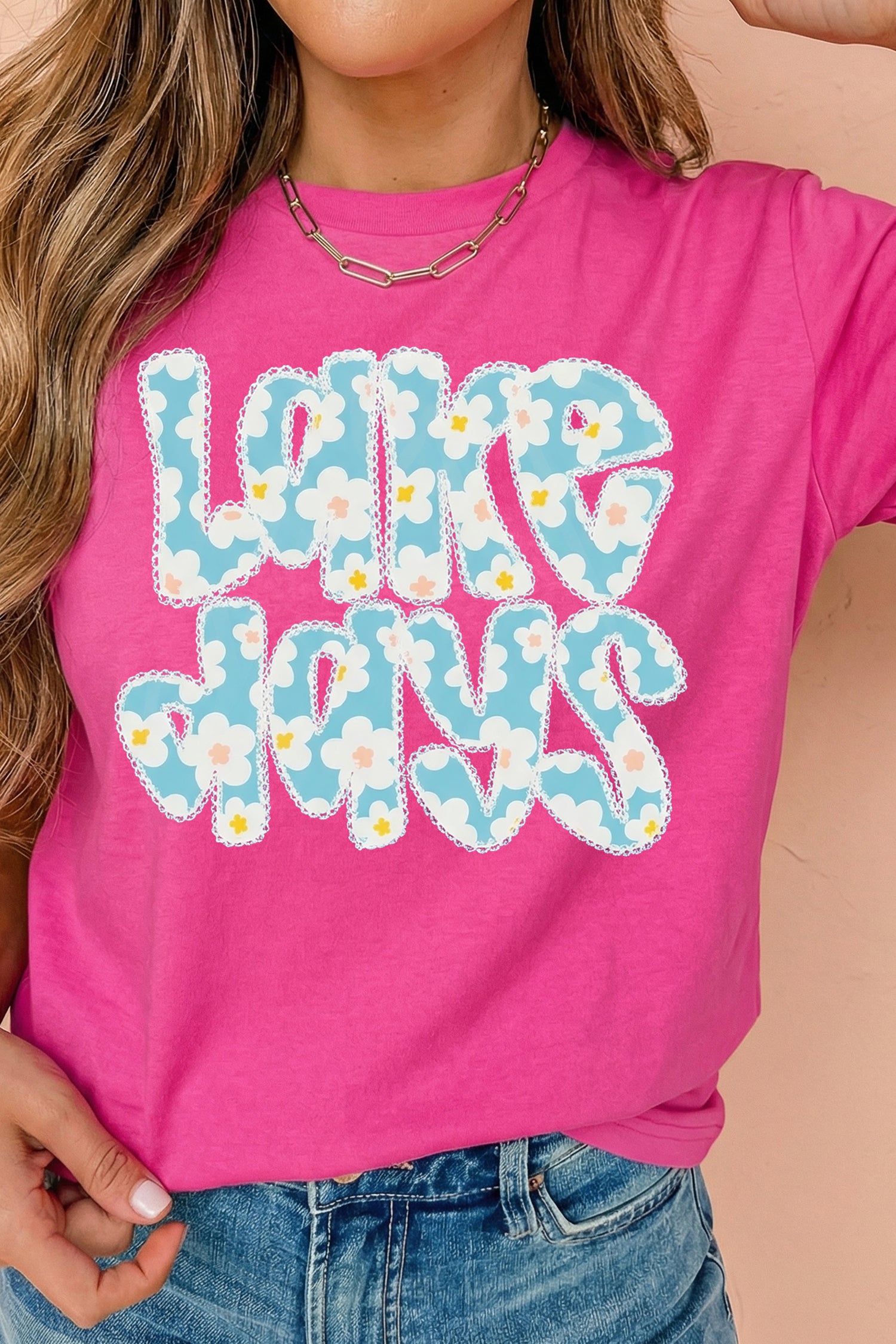 Rose Red LAKE DAYS Floral Lettering T Shirt