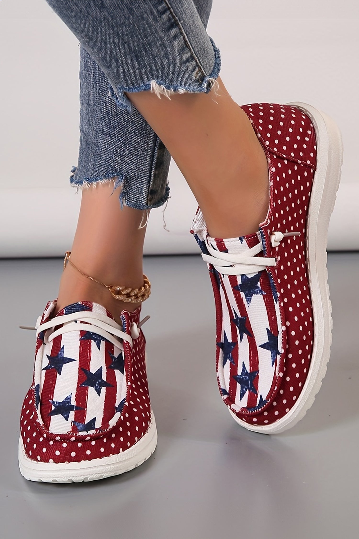 Racing Red Polka Dot Stars and Stripes Independent Day Casual Shoes