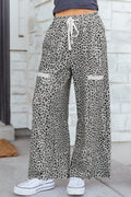 Gray Animal Print Wide Leg Terry Knit Pants